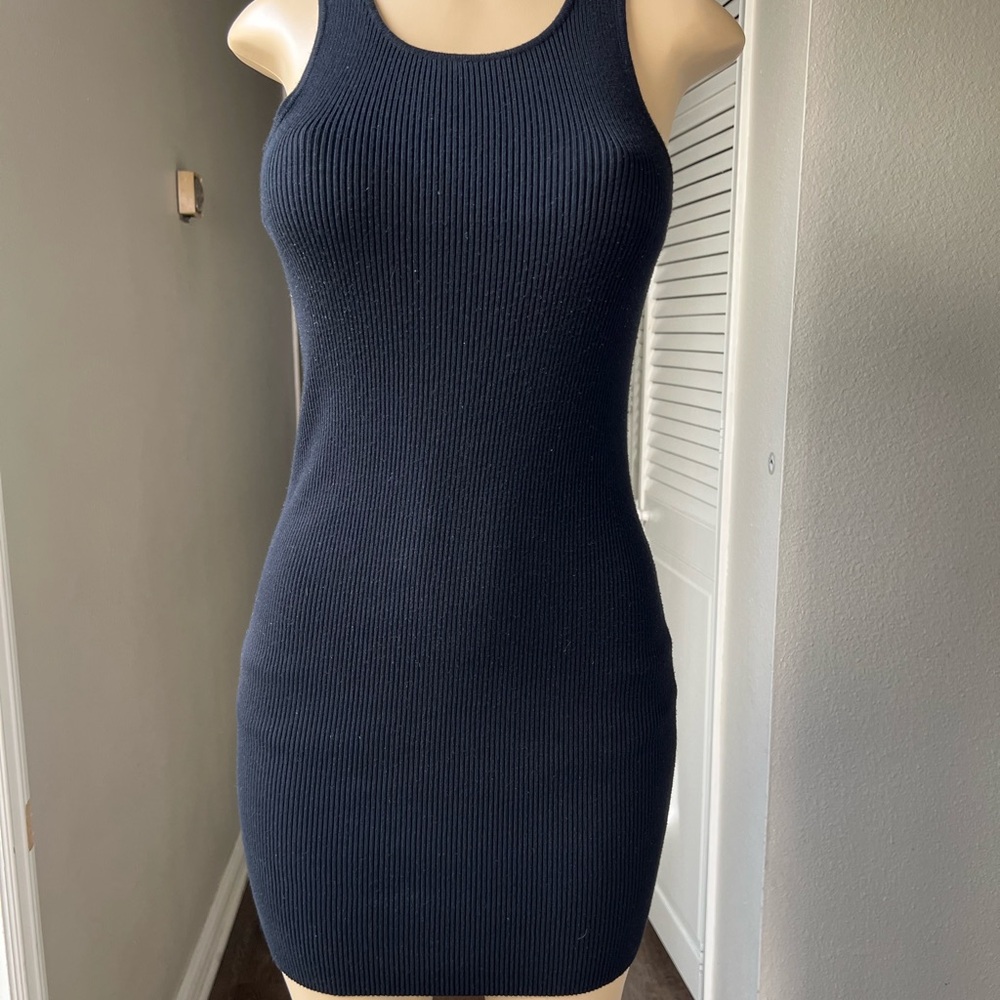 Mango Black Ribbed Mini Dress